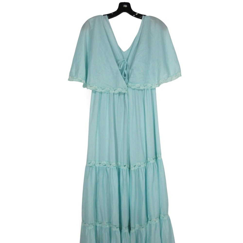 VTG MOVIE STAR Blue NYLON Lace Detail PEIGNOIR ROBE/NIGHTGOWN 2Pc SET Sz S